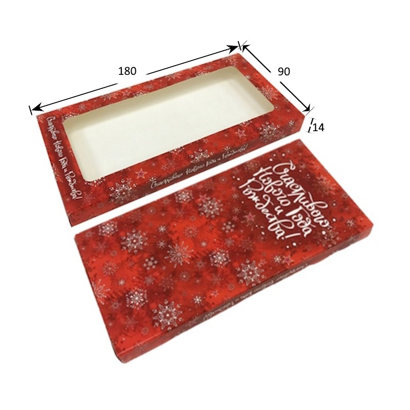 Коробка для шоколадной плитки "Снежинки" красная 18*9*1,4 см
