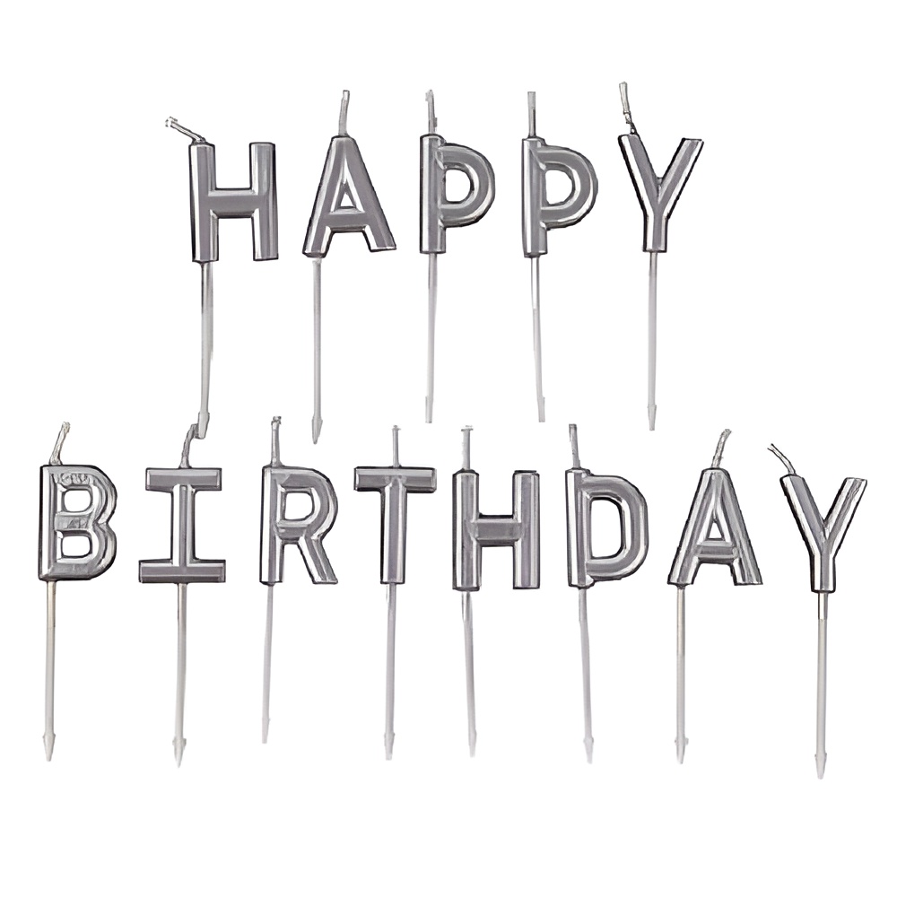 Свечи "Happy Birthday" набор букв, серебро, 7 см