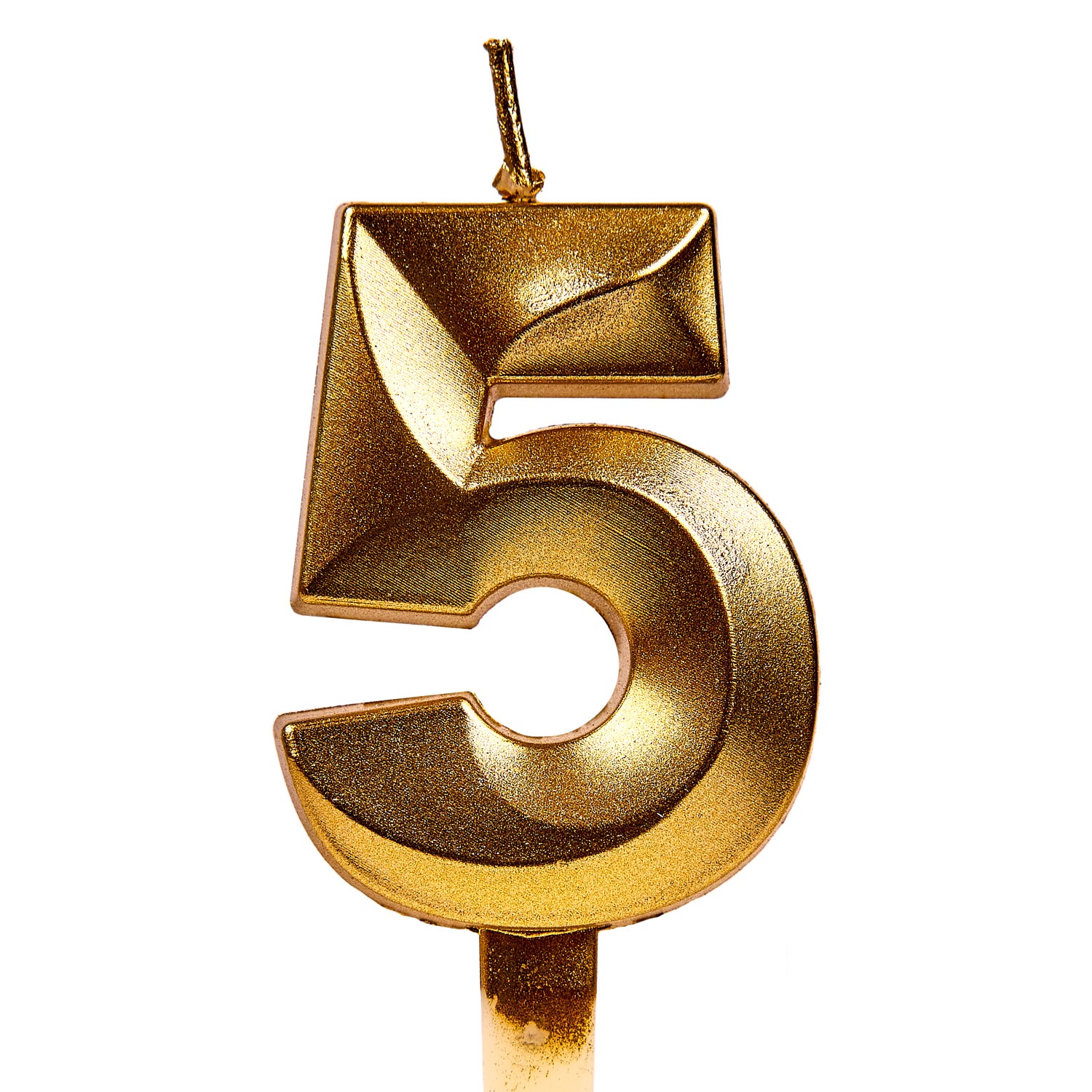 Свеча для торта, цифра "5", золото, 5 см
