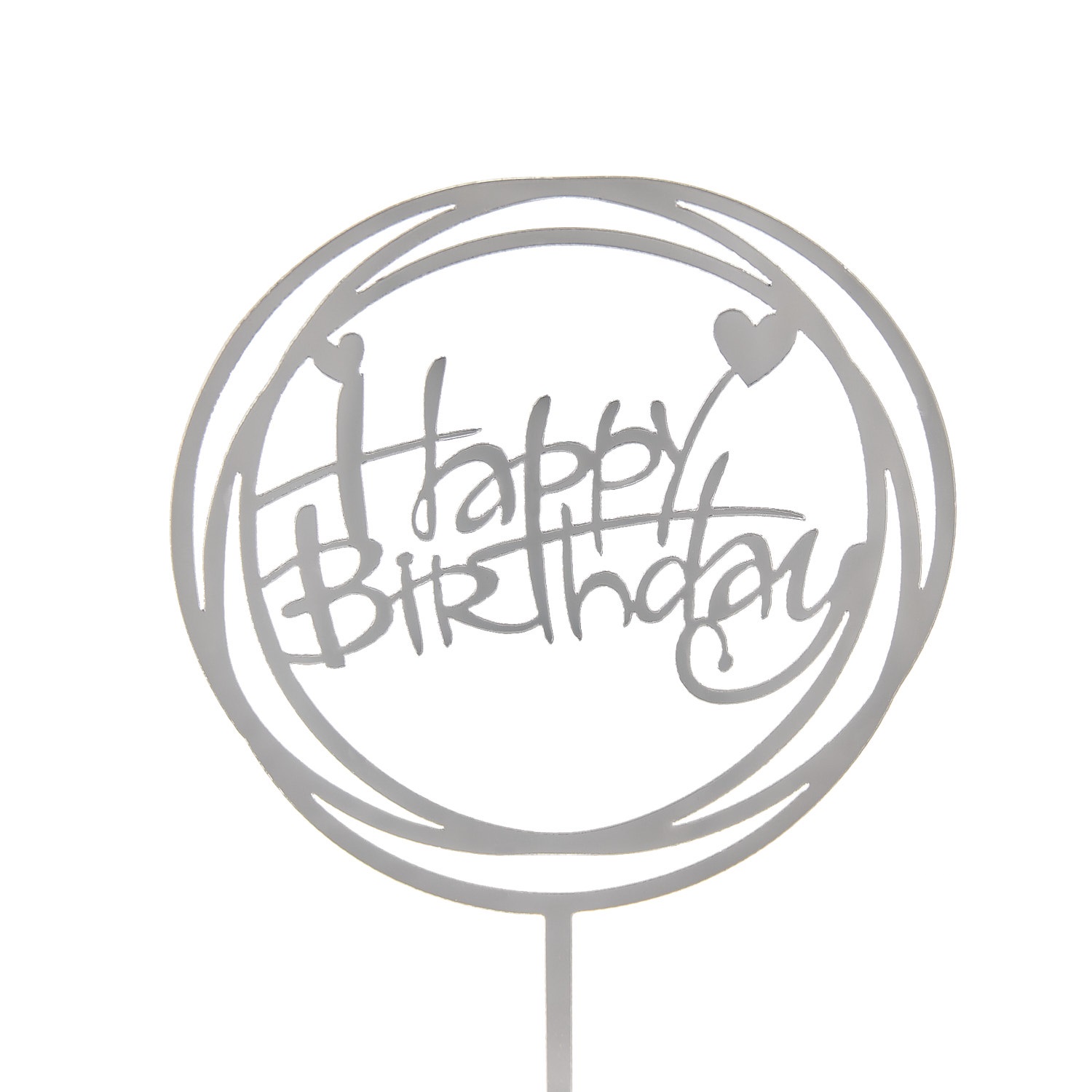 Топпер "Happy Birthday" круг серебро 11 см