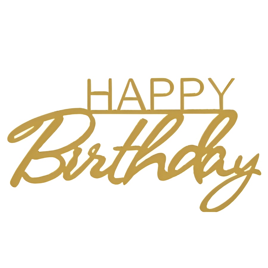 Топпер без шпажки "Happy Birthday", 11*6 см, золото