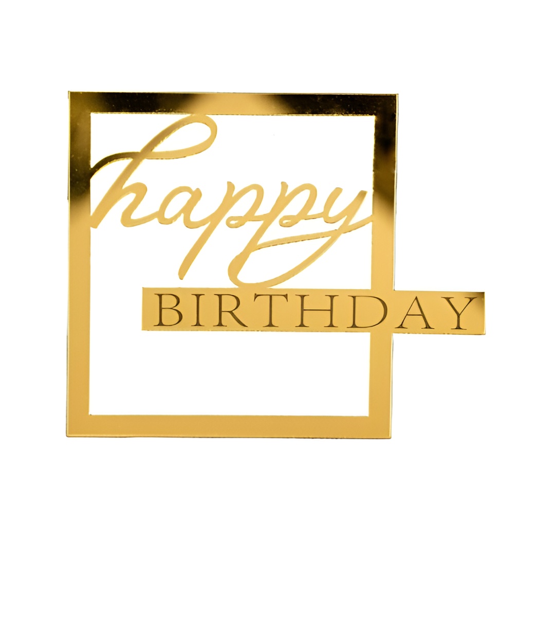 Топпер без шпажки "Happy Birthday в рамке" 10*9 см, золотой