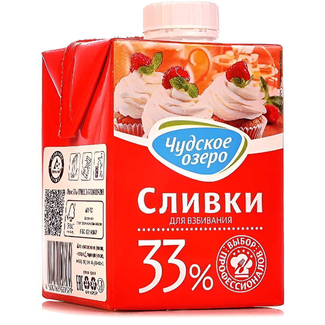 Сливки 33% Чудское озеро, 0,5 л