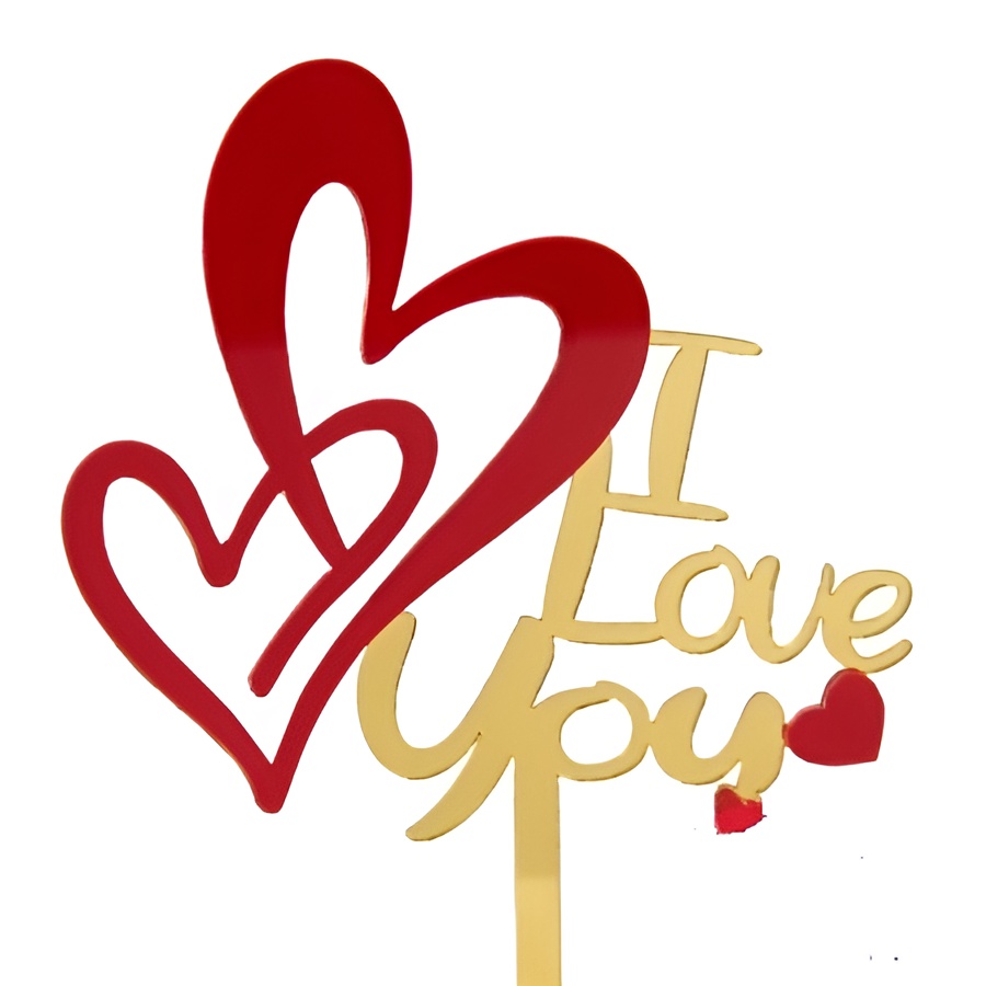 Топпер "I Love you" 9*14 см, золотой с красными сердцами