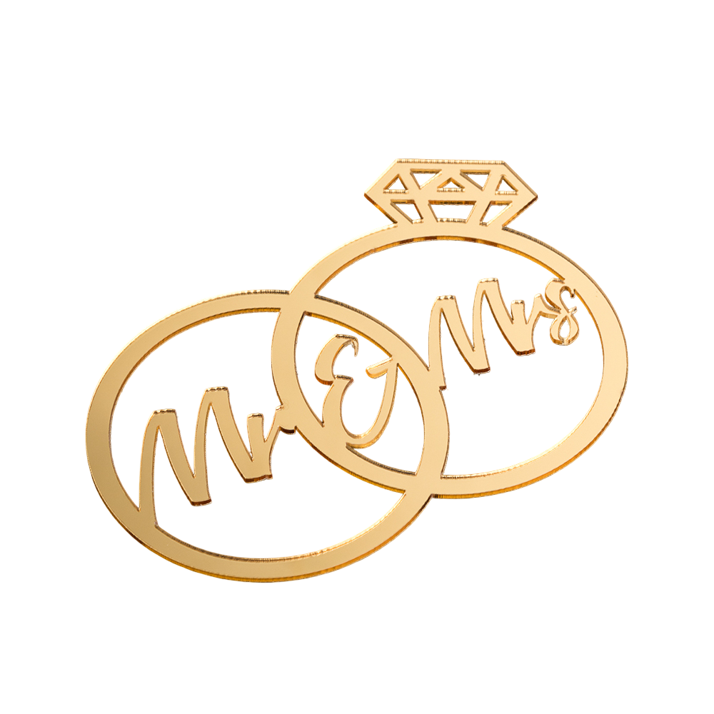 Топпер без шпажки "Кольца Mr Mrs" золотой 11*9 см