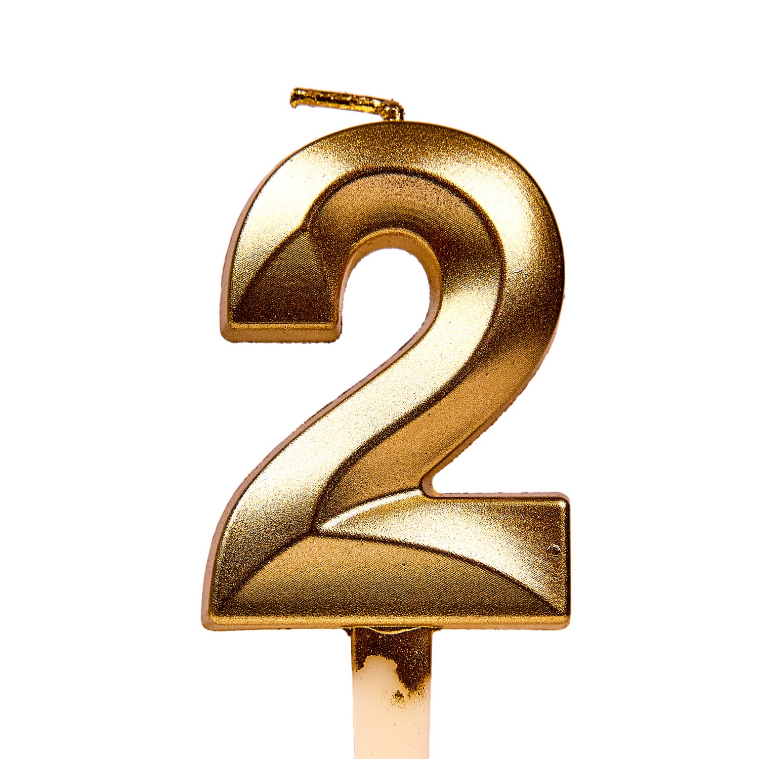 Свеча для торта, цифра "2", золото, 5 см