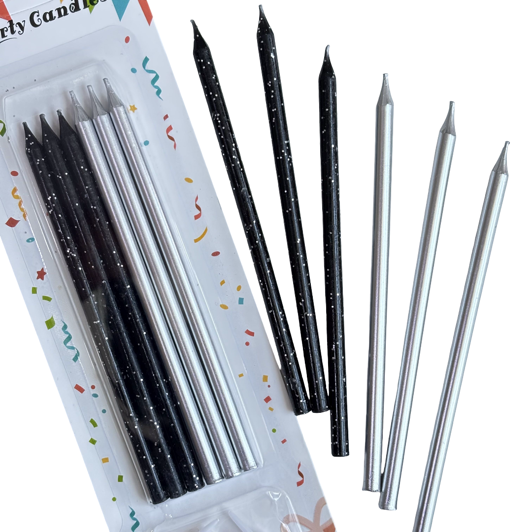 Свечи "Ассорти" (черный, серебро) 12 см, 6 шт.
