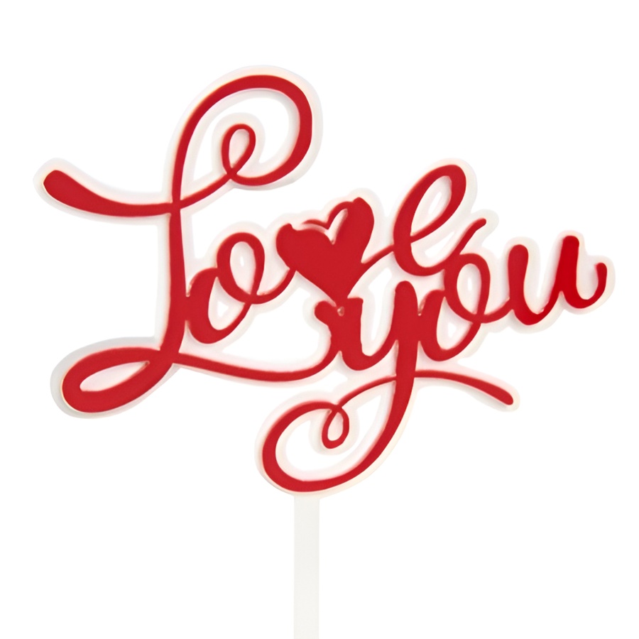 Топпер "Love you" 10*15 см, белый с красной надписью