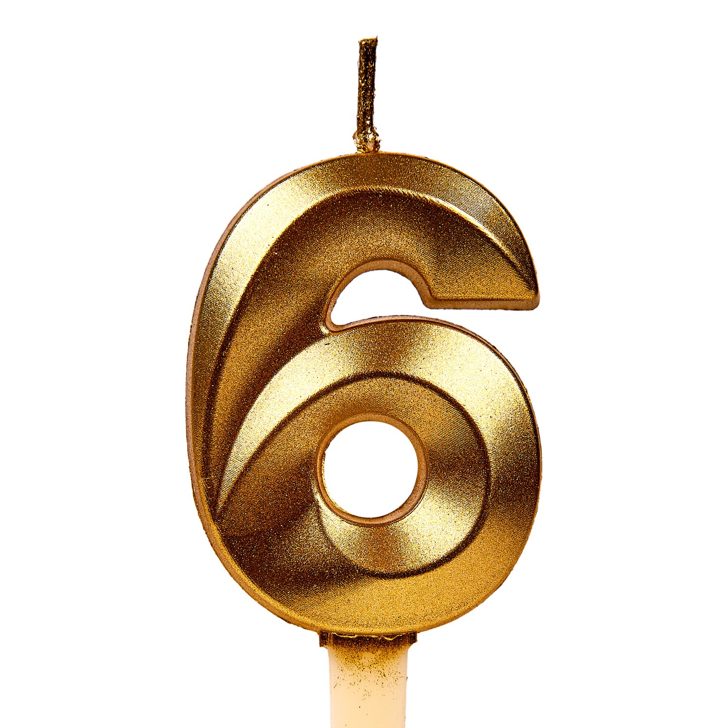 Свеча для торта, цифра "6", золото, 5 см