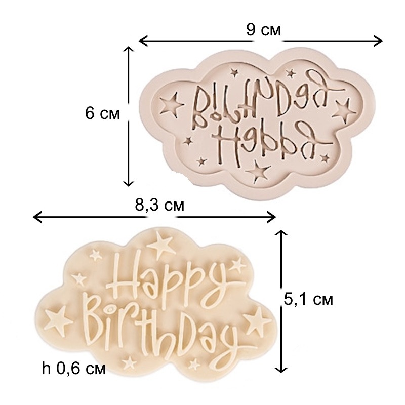 Молд "Облачко Happy Birthday" 9*6 см