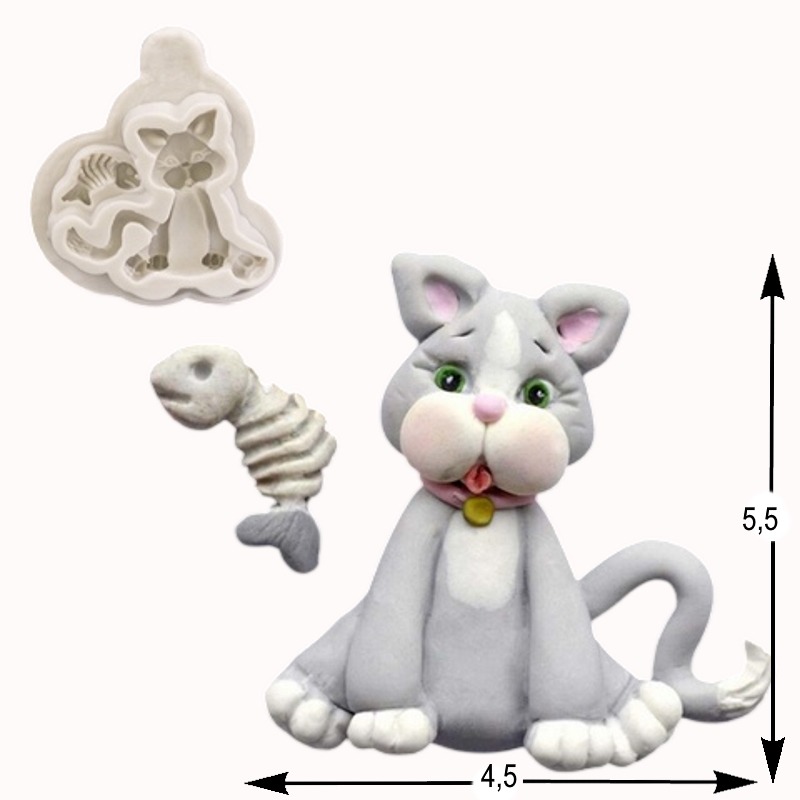 Молд "Кот с рыбкой", 5,5*4,5 см