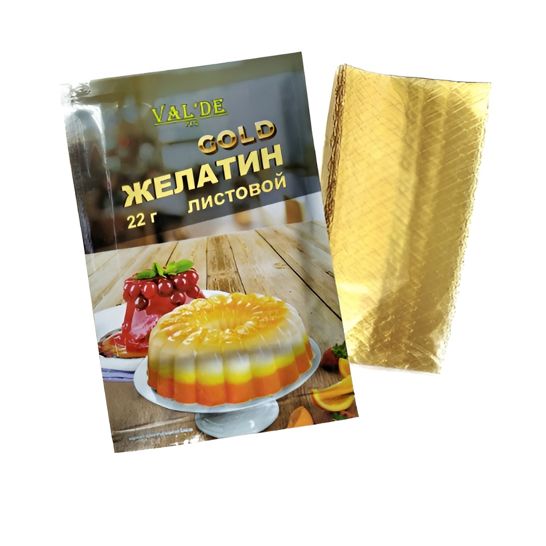 Желатин говяжий листовой 220 блюм Valde,  22 гр.